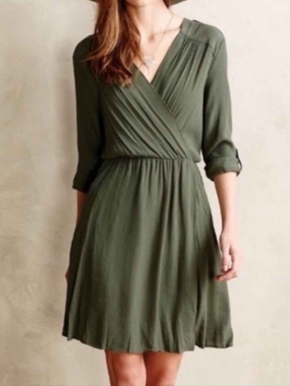 Anthropologie Maeve Lene Crepe Faux Wrap Zip Utility Dress Moss Green S NWT